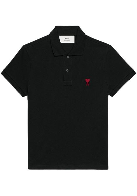 Polo con ricamo in nero - AMI PARIS unisex